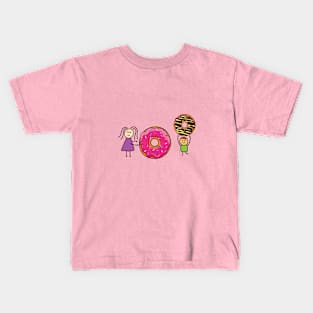 funny girl and boy playing with doughnuts Kids T-Shirt